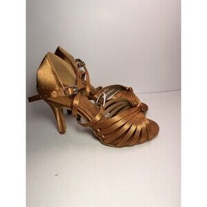 Danceandsway Women's Size 6.5 Brown Satin Strappy Knot Latin Dance Heels NIB